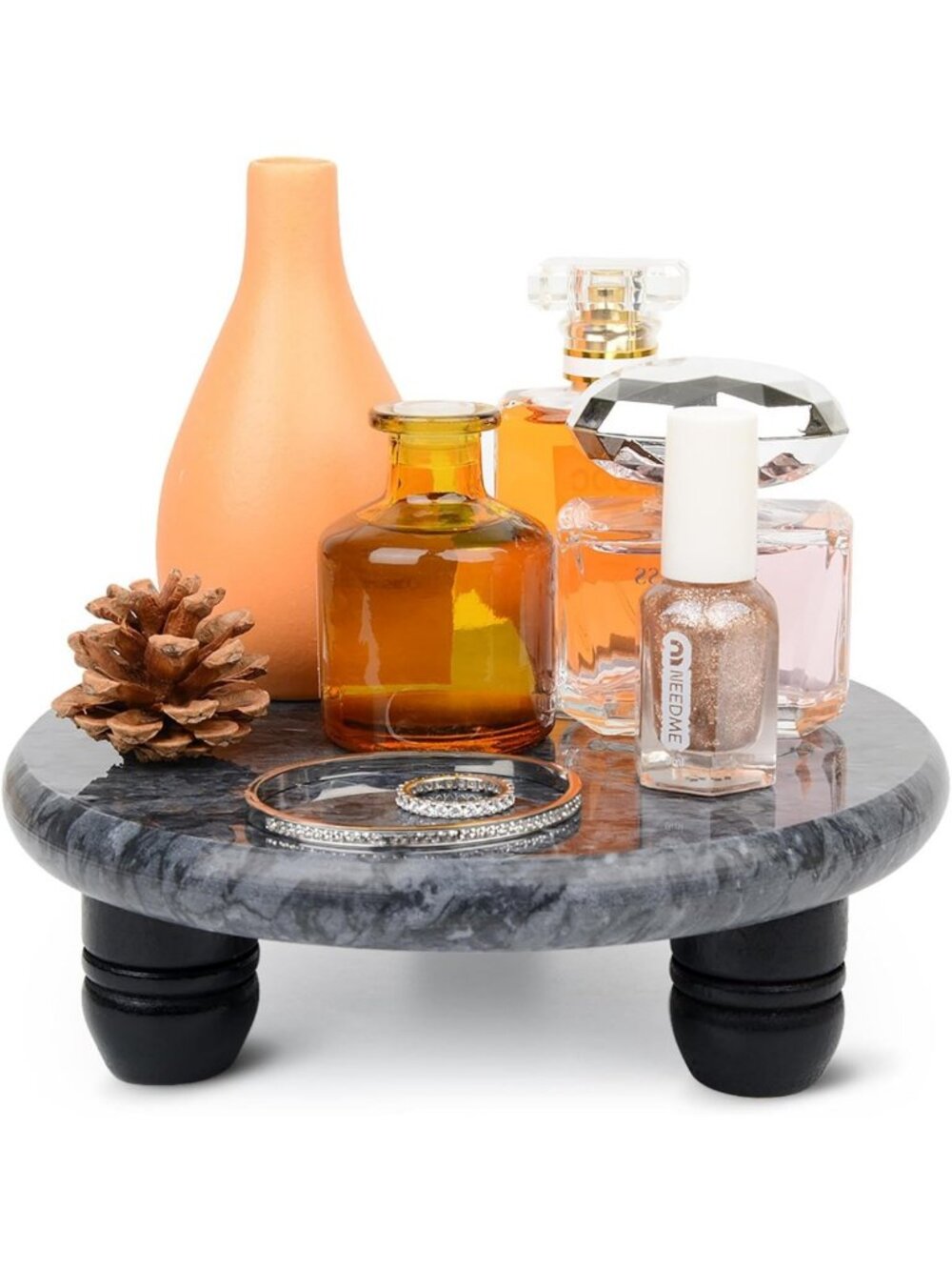 Stylish Round Marble Display Riser Tray - Non-Slip Pedestal for Home & Kitchen